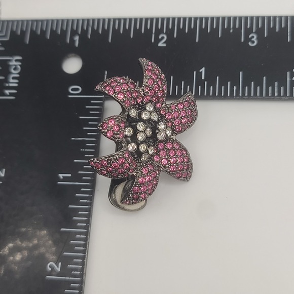 Vintage KJL Earrings Pink Purple Flower‎ Clip Ons Signed - Picture 7 of 8